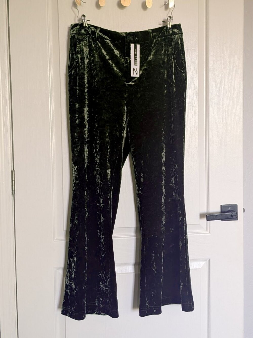 Free Shipping Noisy May Nattie High-Waisted Flared Velvet Pants Olive Green- NWT